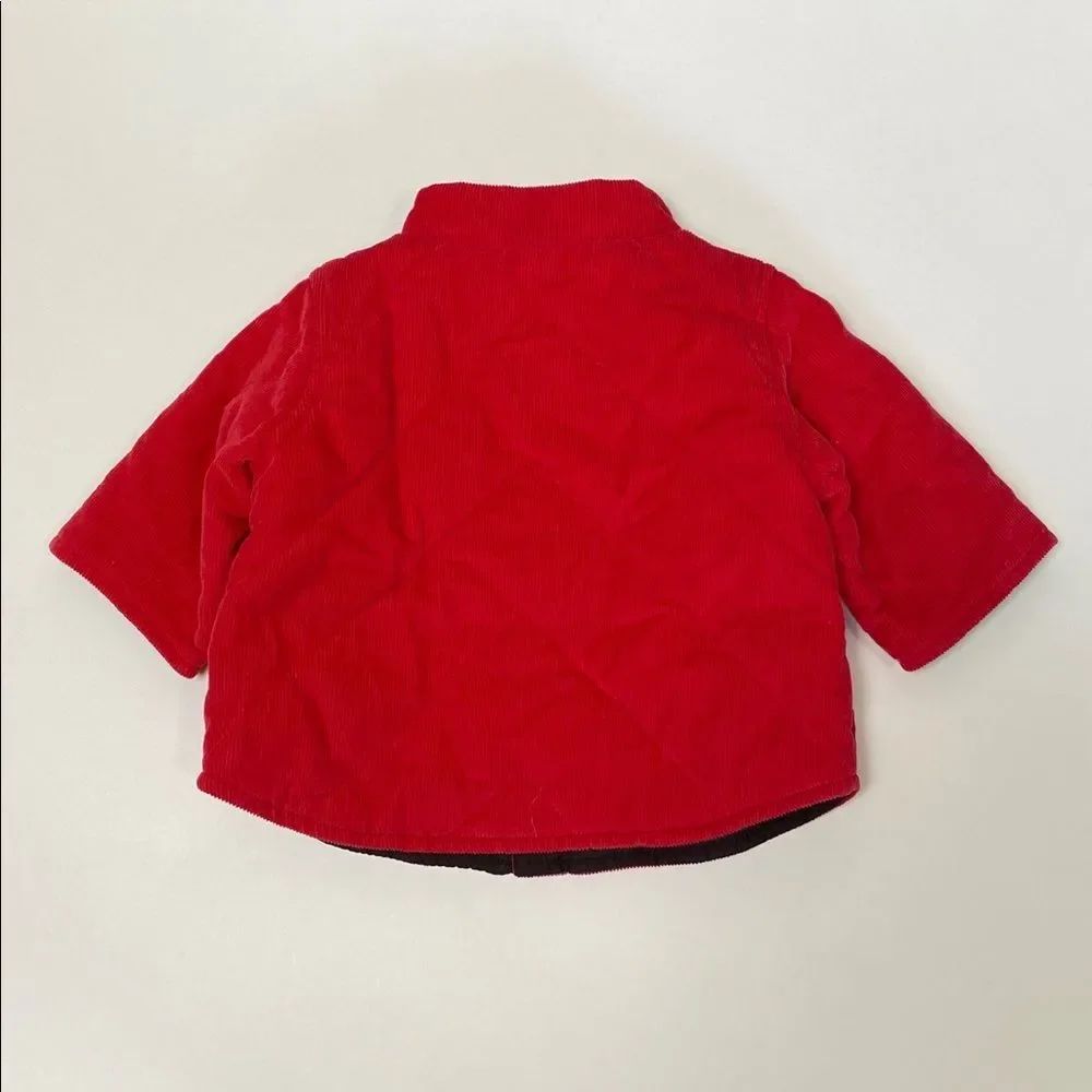 Baby GAP Reversible Jacket Infant 0-3 Months Red Corduroy Brown Bear Chore Coat
